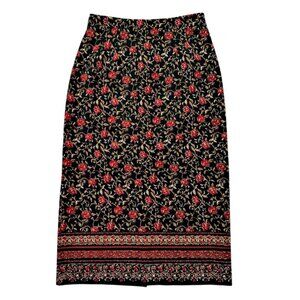 Black Red Floral Midaxi Long Pencil Skirt 12 Dark Romantic Bloomcore Briggs VTG
